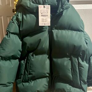 Zara brand Cozy Forest Green Kids Puffer Jacket